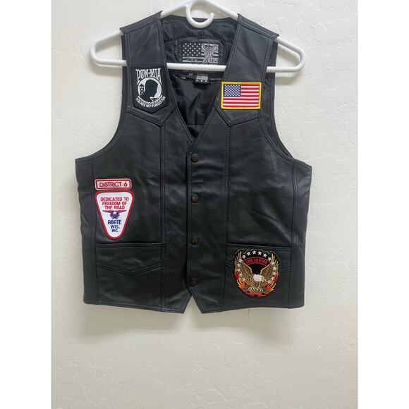 Bikers Dream Apparel Jackets & Blazers - Vintage USA Bikers Dream Apparel Patches Black Leather Biker Vest Army Americana